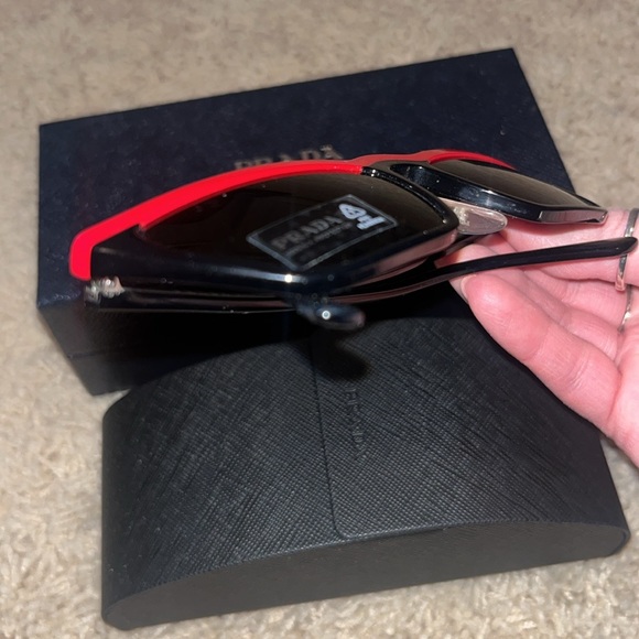 PRADA Ultravox 58mm Cay Eye Sunglasses in Black/Red Combo - Picture 9 of 13